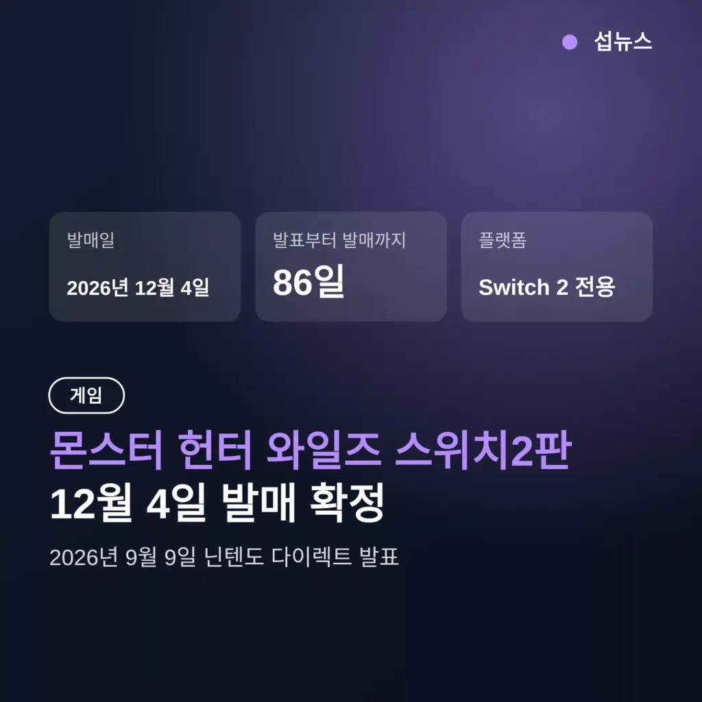 몬스터 헌터 와일즈 스위치2판 12월 4일 발매 — 가격과 이주판 보유자 확인사항