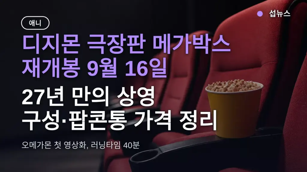 디지몬 극장판 메가박스 재개봉 9월 16일, 27년 만의 상영 구성·팝콘통 가격 정리