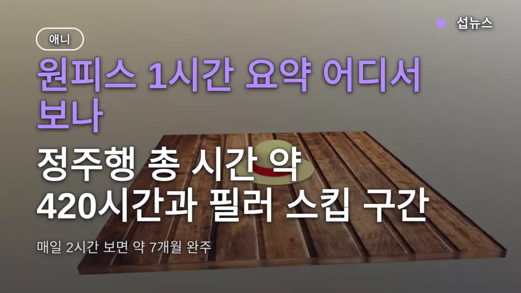 원피스 1시간 요약 어디서 보나 — 정주행 총 시간 약 420시간과 필러 스킵 구간