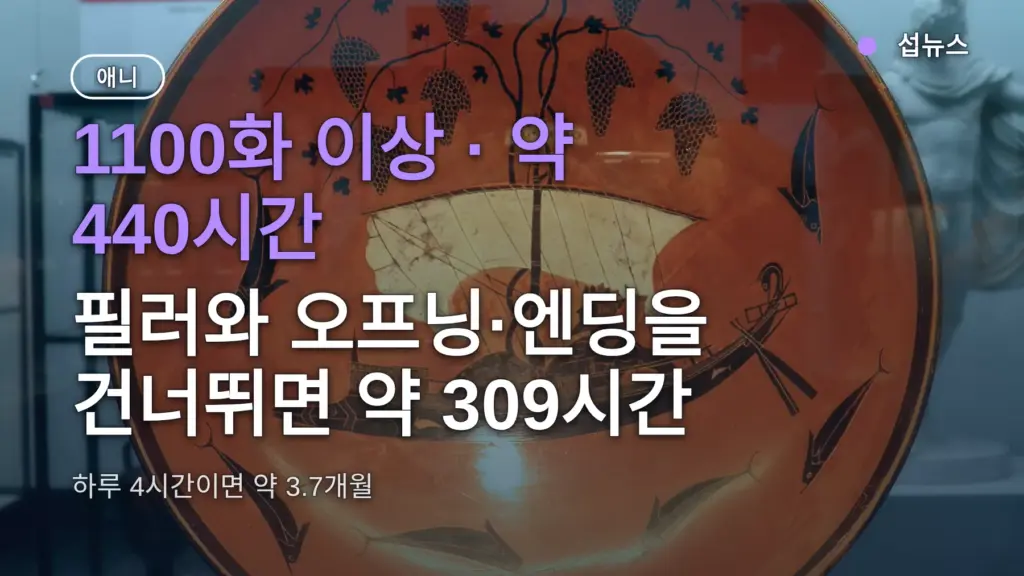 원피스 정주행 시간 얼마나? 1100화 440시간, 필러·오프닝 스킵하면 309시간