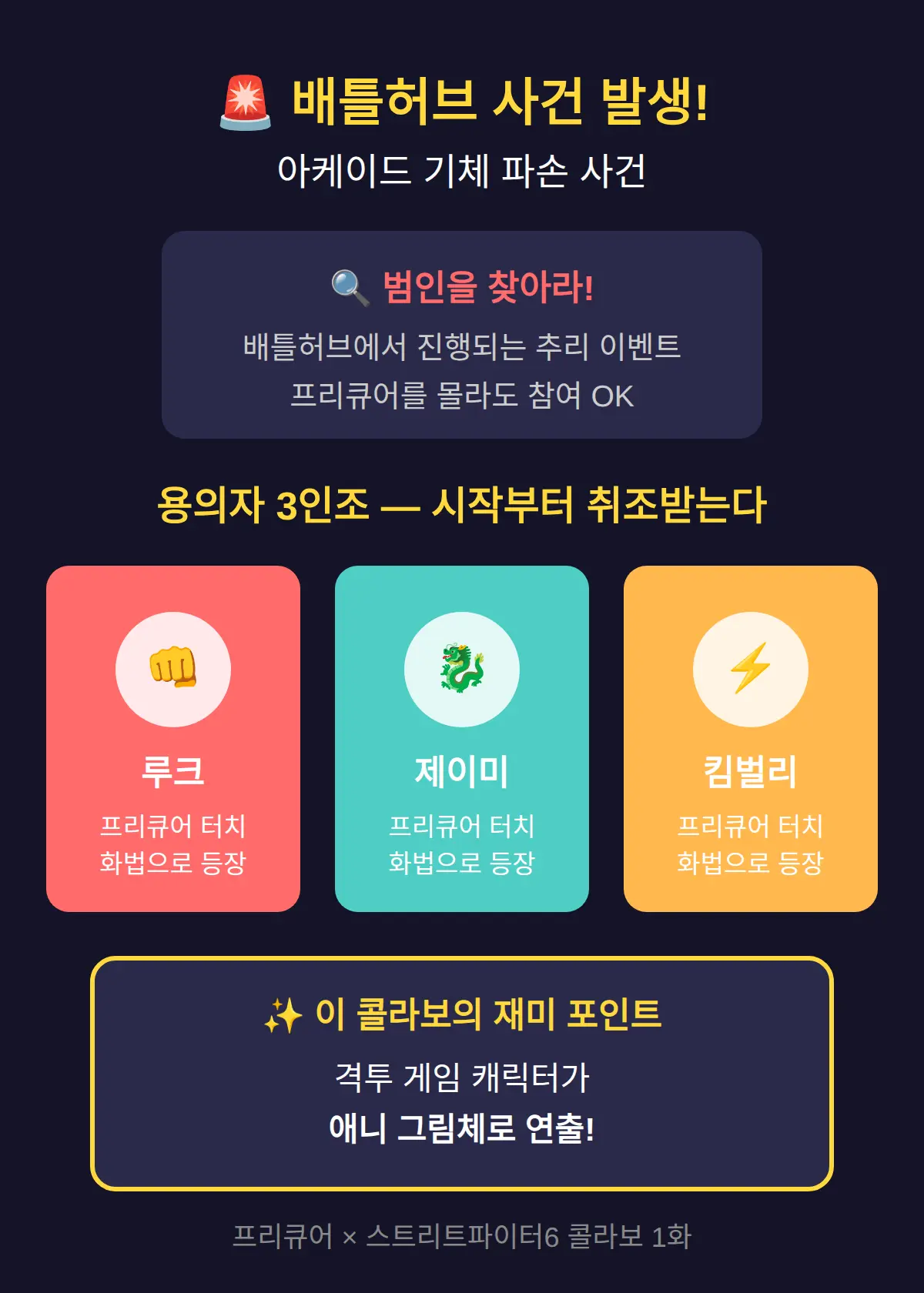 콜라보 스토리 1화 내용 — 아케이드 기체 파손 사건