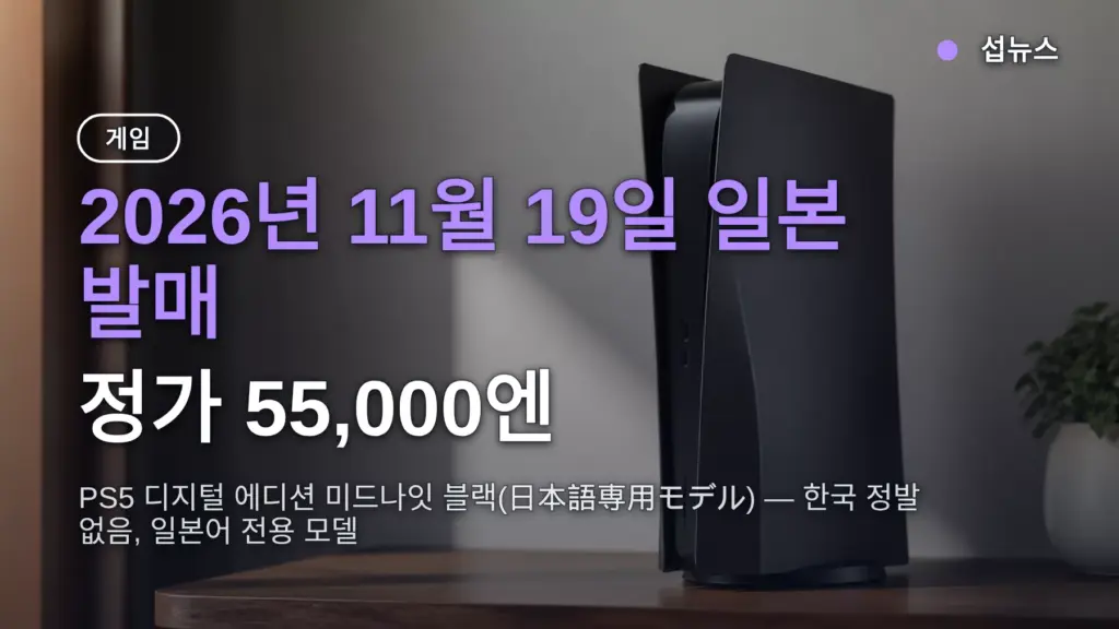 PS5 미드나잇 블랙 발매일 11월 19일 확정 — 정가 5만5천엔, 한국 정발 없는 이유와 사는 법