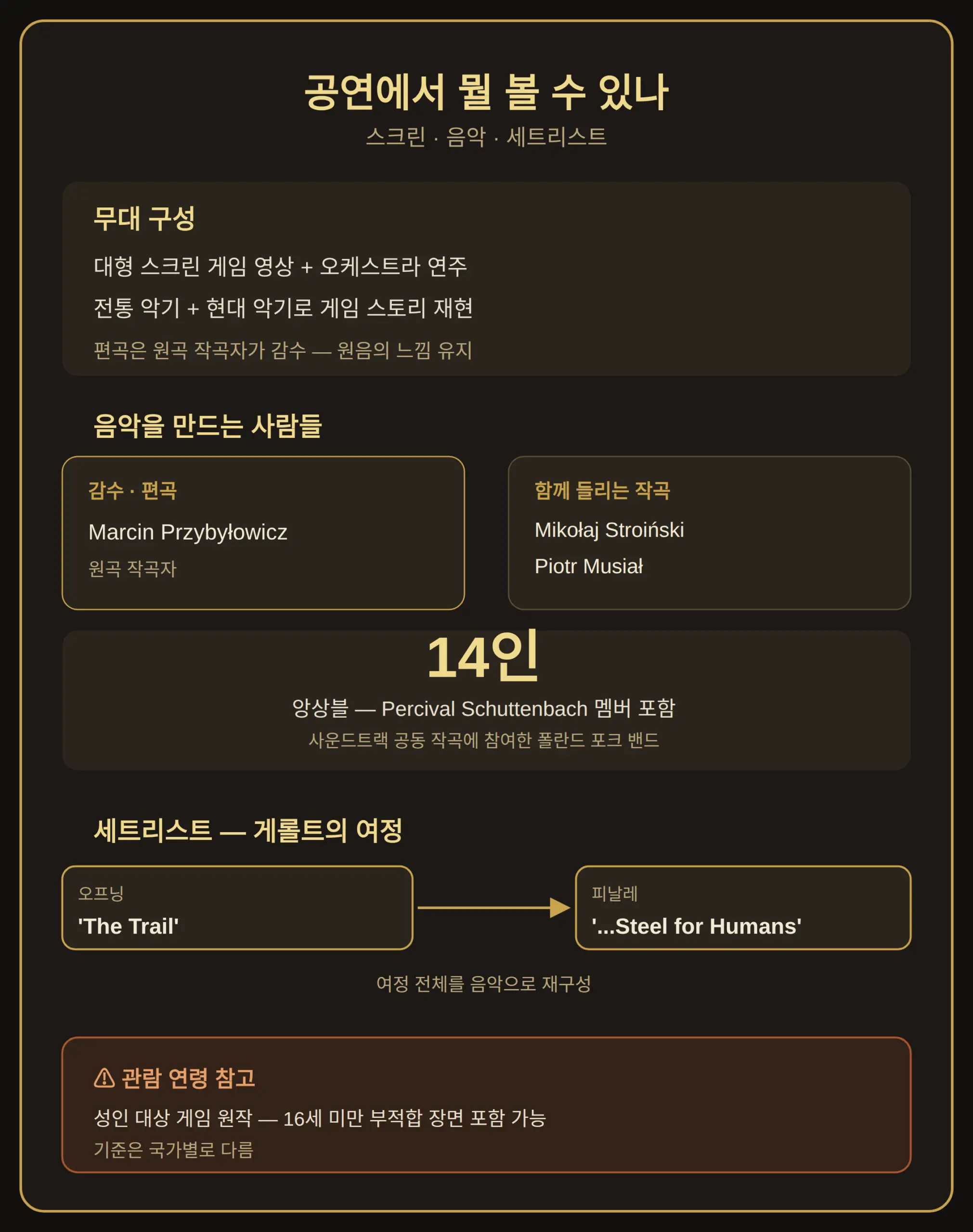 공연에서 뭘 볼 수 있나 — 구성·음악·세트리스트